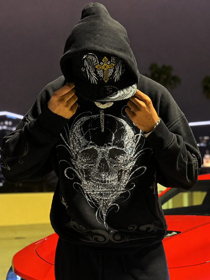 BLACK SKULL CROSSES HOODIE